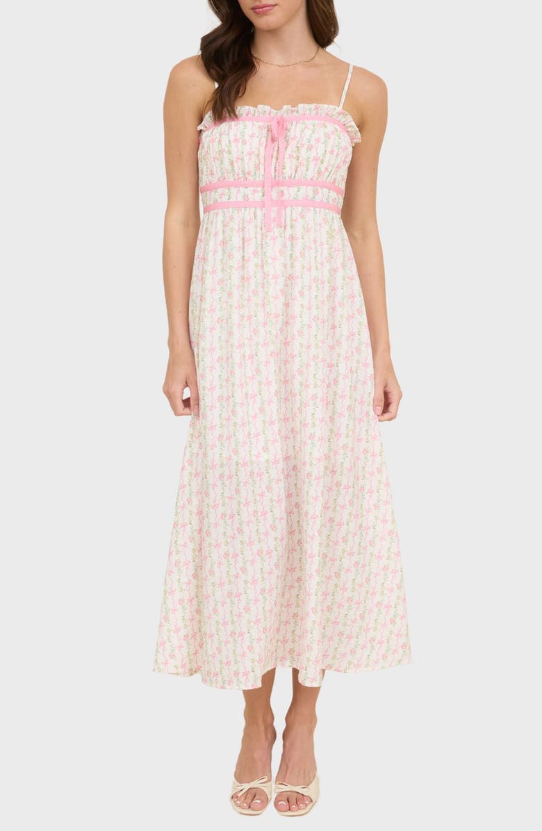 Blu Pepper Bow and Flower Stripe Midi Dress, Main, color, Pink Multi