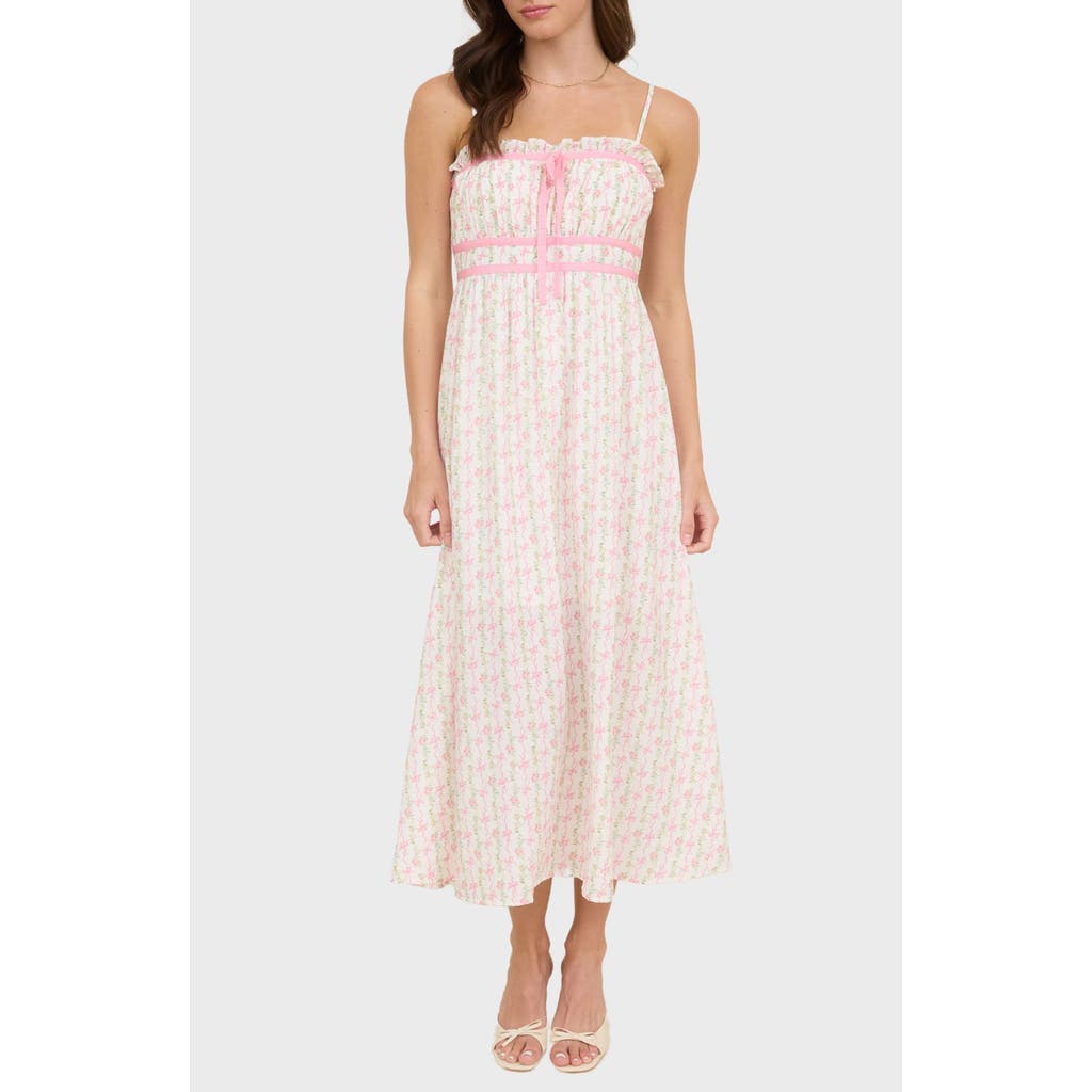 BLU PEPPER BLU PEPPER BOW AND FLOWER STRIPE MIDI DRESS