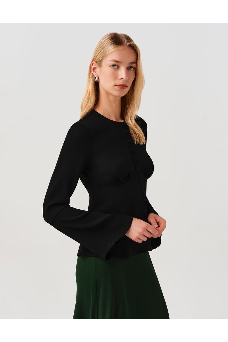 Ceaira Button Down Bell Sleeve Blouse, Alternate, color, Black