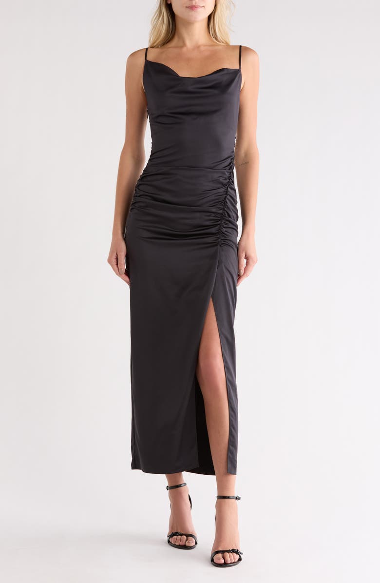 maje Rinoir Ruched Maxi Dress, Main, color, Noir
