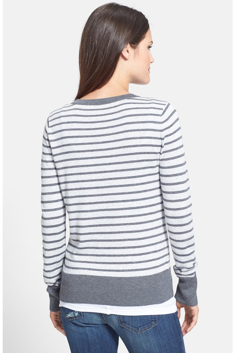 Crewneck Sweater, Alternate, color, GREY- PURPLE JEWEL STRIPE