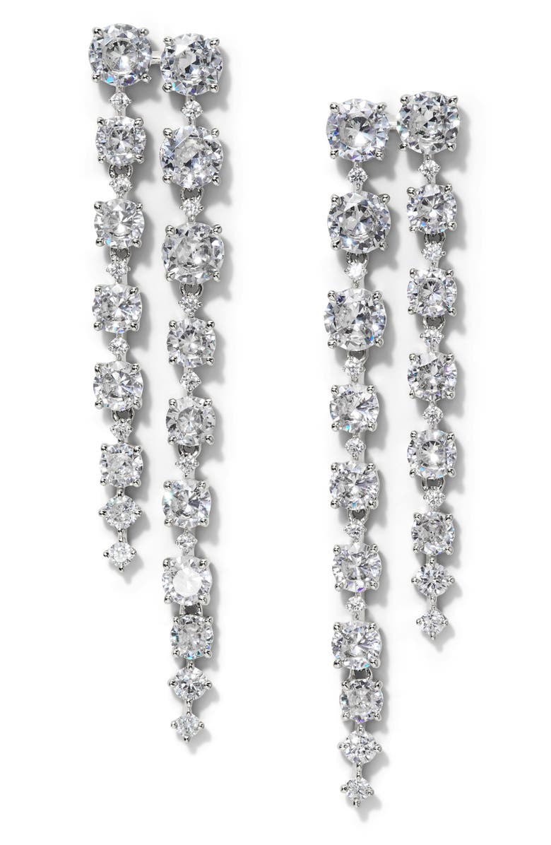 Nadri Sunshower Double Linear Drop Earrings, Main, color, Rhodium/ Clear