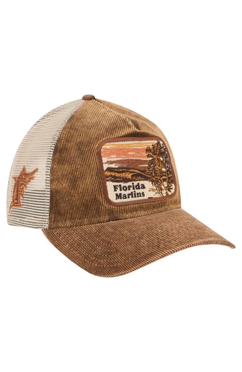 New Era Men's New Era Dark Brown Florida Marlins Vintage Landscape 9TWENTY A-Frame Adjustable Trucker Hat, Main, color, Dark Brown