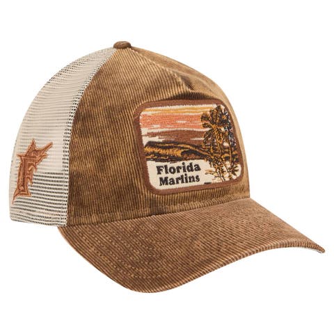 Men's New Era Dark Brown Florida Marlins Vintage Landscape 9TWENTY A-Frame Adjustable Trucker Hat