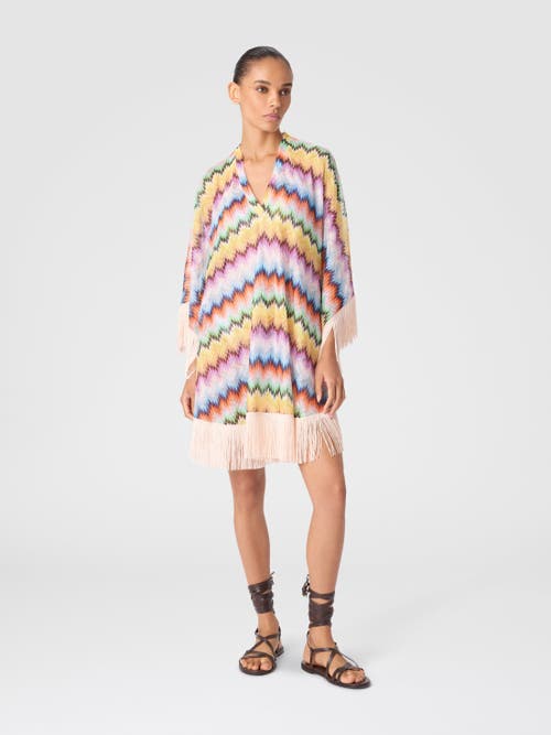 Missoni Short Caftan With Fringes And Gradient Stripe Print In Multi