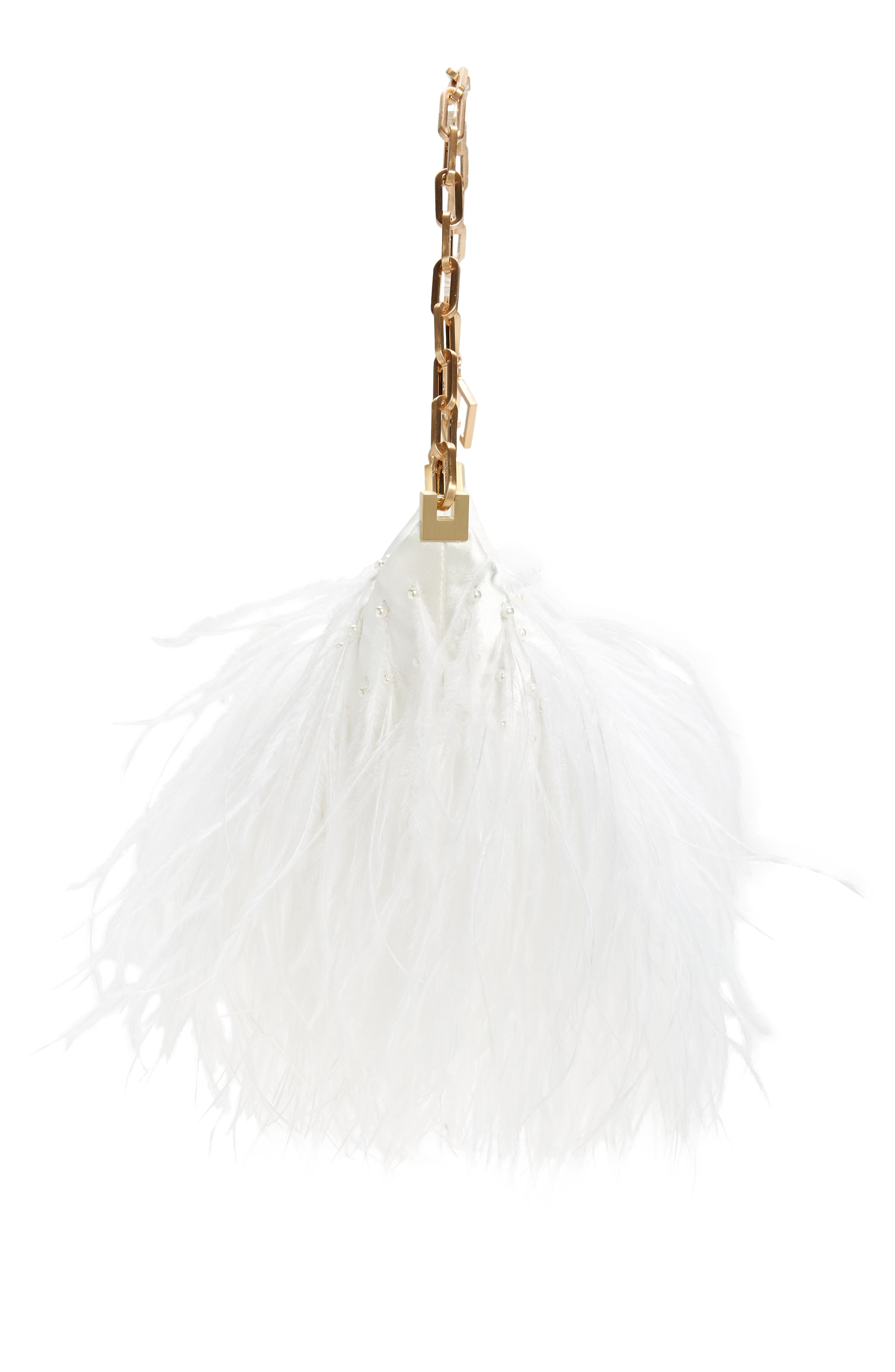 Cult Gaia Gia Ostrich Feather Shoulder Bag, Alternate, color, 
