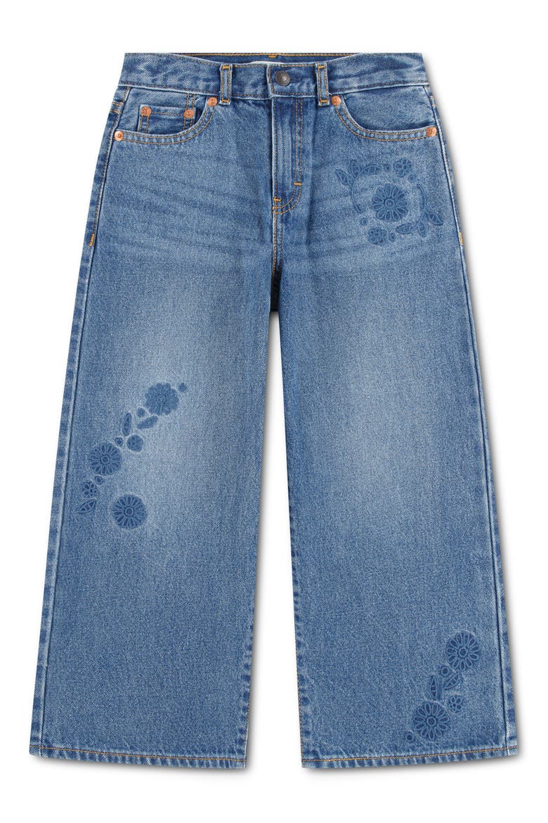 Kids' Embroidered High Waist Baggy Wide Leg Jeans, Main, color, TIDE ME OVER