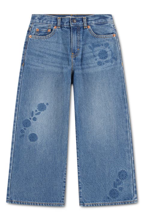 Kids' Embroidered High Waist Baggy Wide Leg Jeans