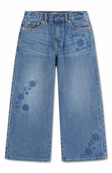 Kids' Embroidered High Waist Baggy Wide Leg Jeans