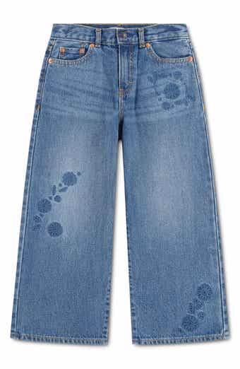 Kids' Embroidered High Waist Baggy Wide Leg Jeans