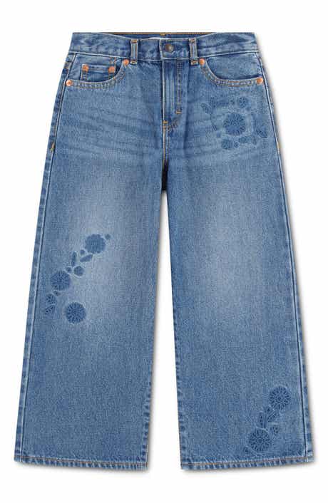 Kids' Embroidered High Waist Baggy Wide Leg Jeans