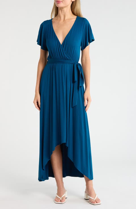 Flutter Sleeve High/Low Wrap Dress