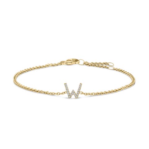 10K Gold Diamond Accent "A-Z" Initial Charm and Link Bracelet