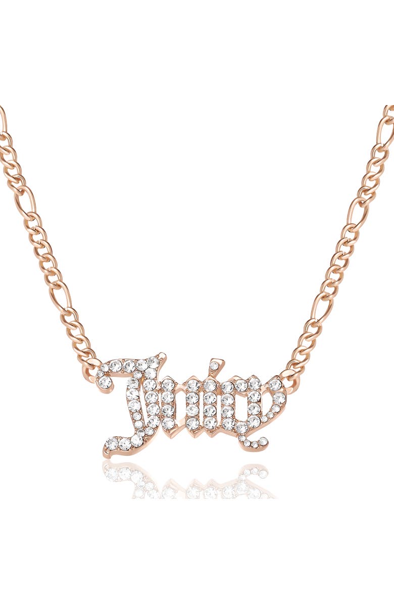 Juicy Couture Crystal Script Logo Chain Necklace, Main, color, Gold