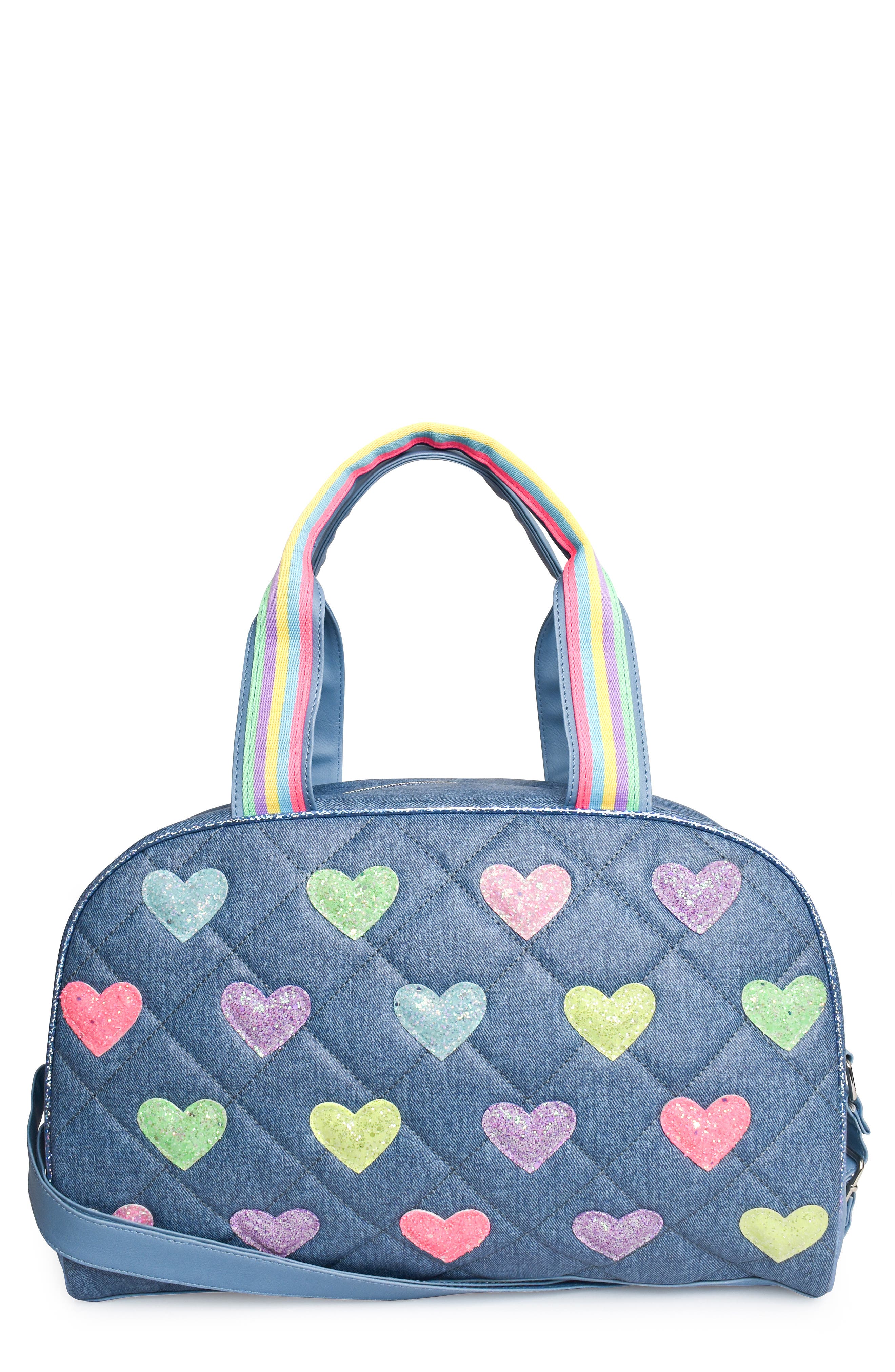 OMG Accessories Kids' Heart Diamond Quilted Duffle Bag, Main, color, 