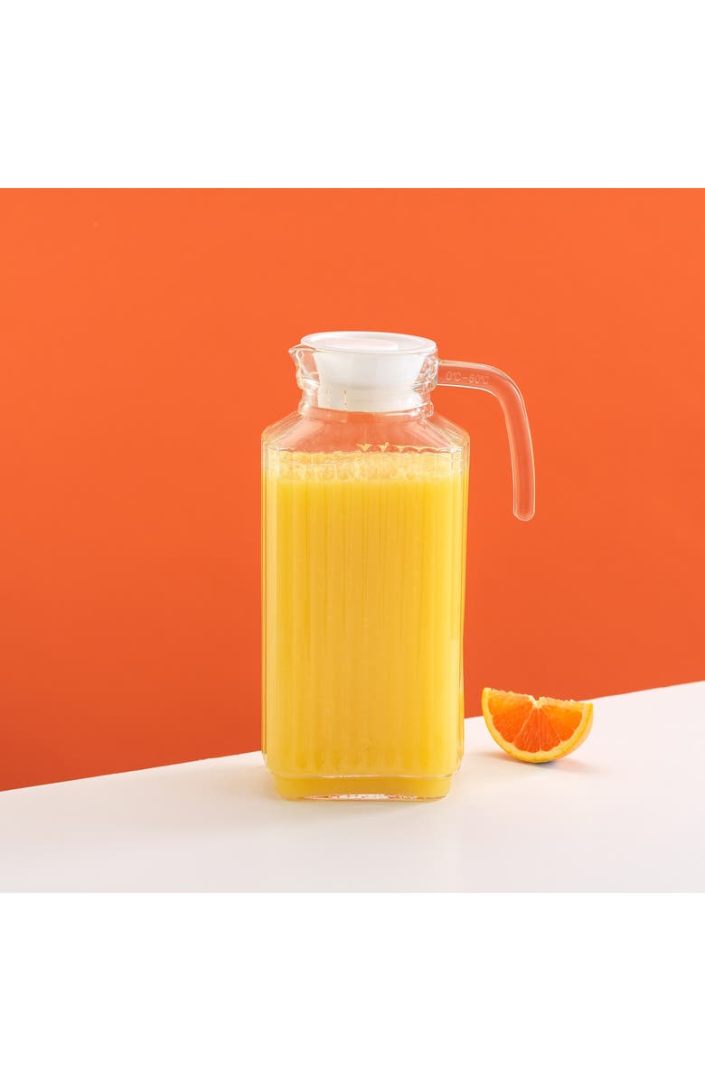 JoyJolt Beverage Serveware Glass Pitcher with Handle & 2 Lids - 60 oz, Alternate, color, Clear