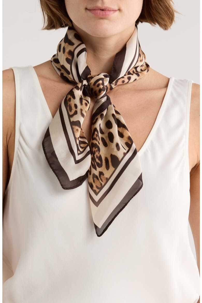 Leopard Border Square Scarf, Main, color, IVORY