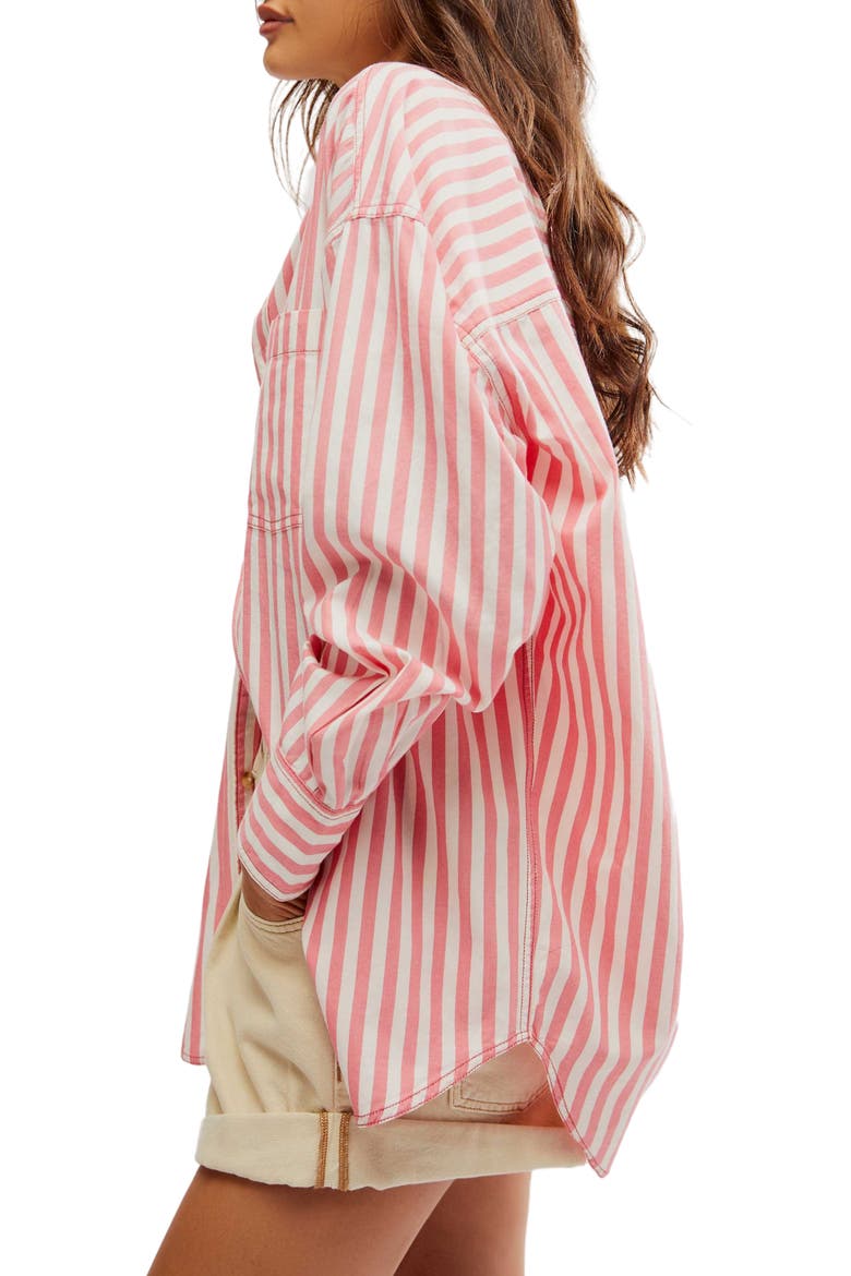 Freddie Stripe Oversize Button-Up Shirt, Alternate, color, CORAL COMBO
