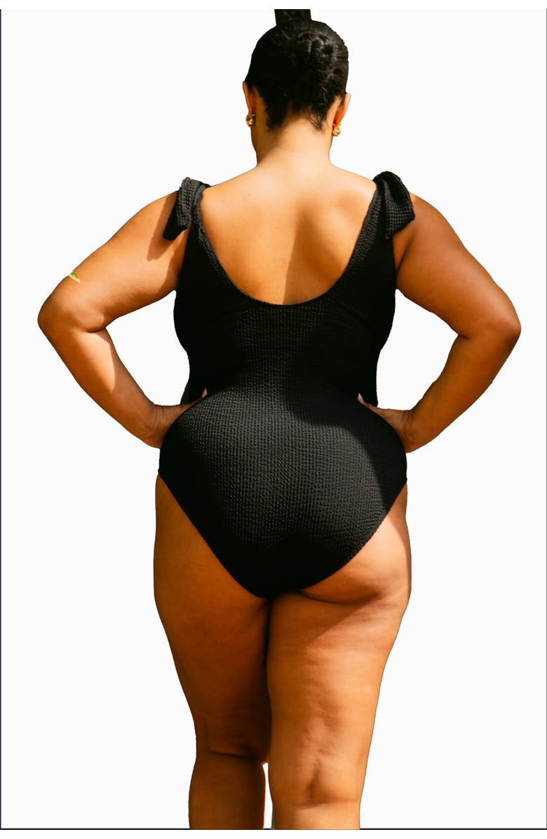 FASHION-SZN CURVE Sculpted Crinkle Tie Strap Swimsuit, Alternate, color, Black