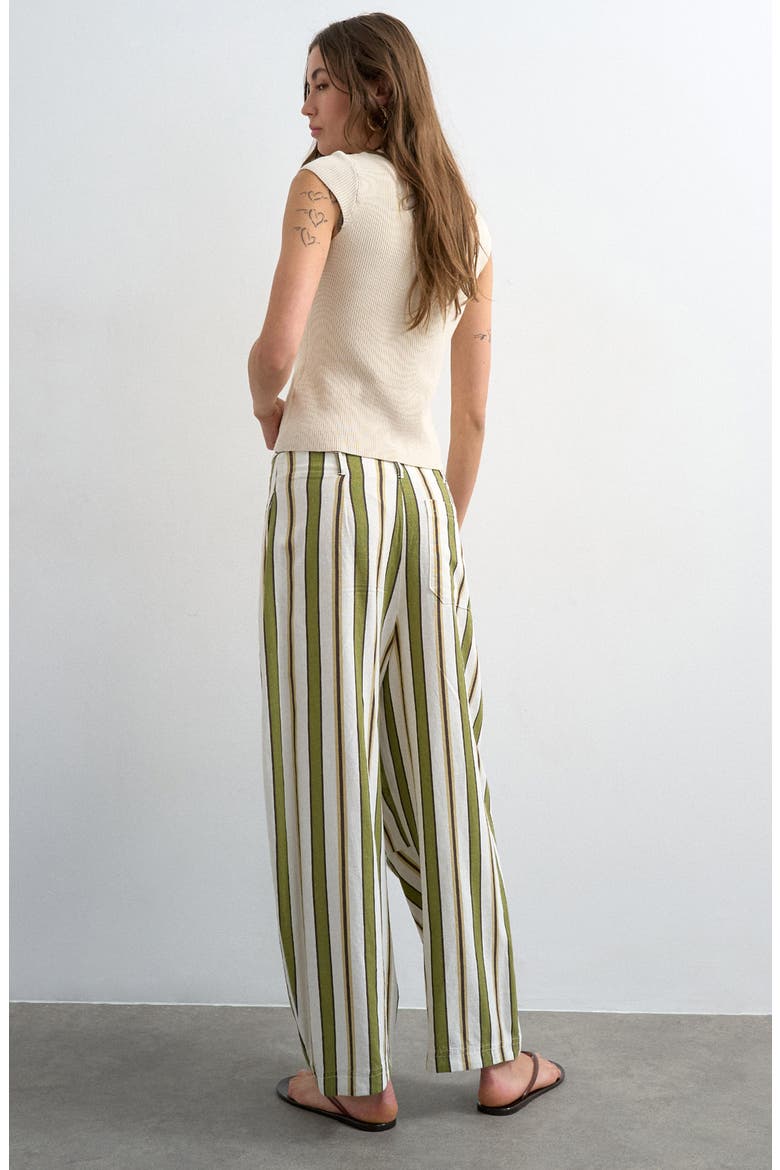 Stripe Wide Leg Linen & Cotton Pants, Alternate, color, MGREEN
