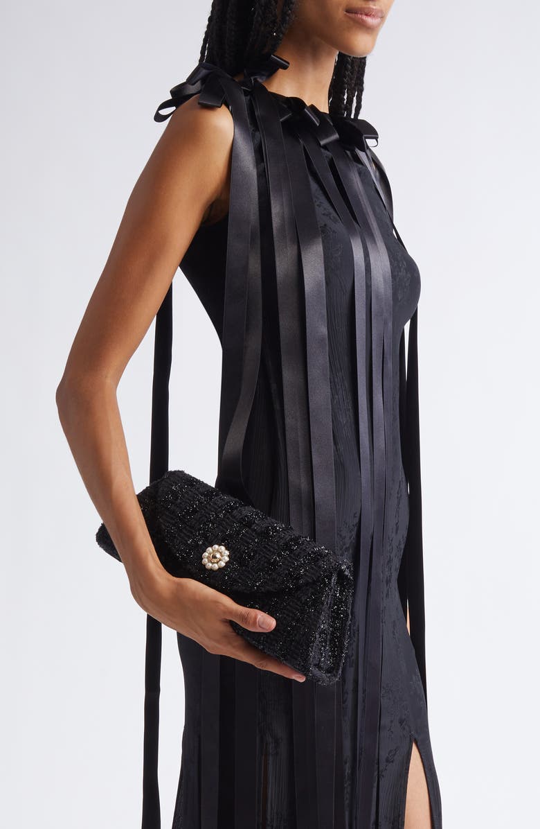 Simone Rocha Pochette Valentine Glitter Tweed Shoulder Bag, Alternate, color, Black