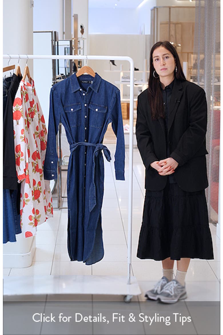 Long Sleeve Belted Cotton Denim Midi Shirtdress video