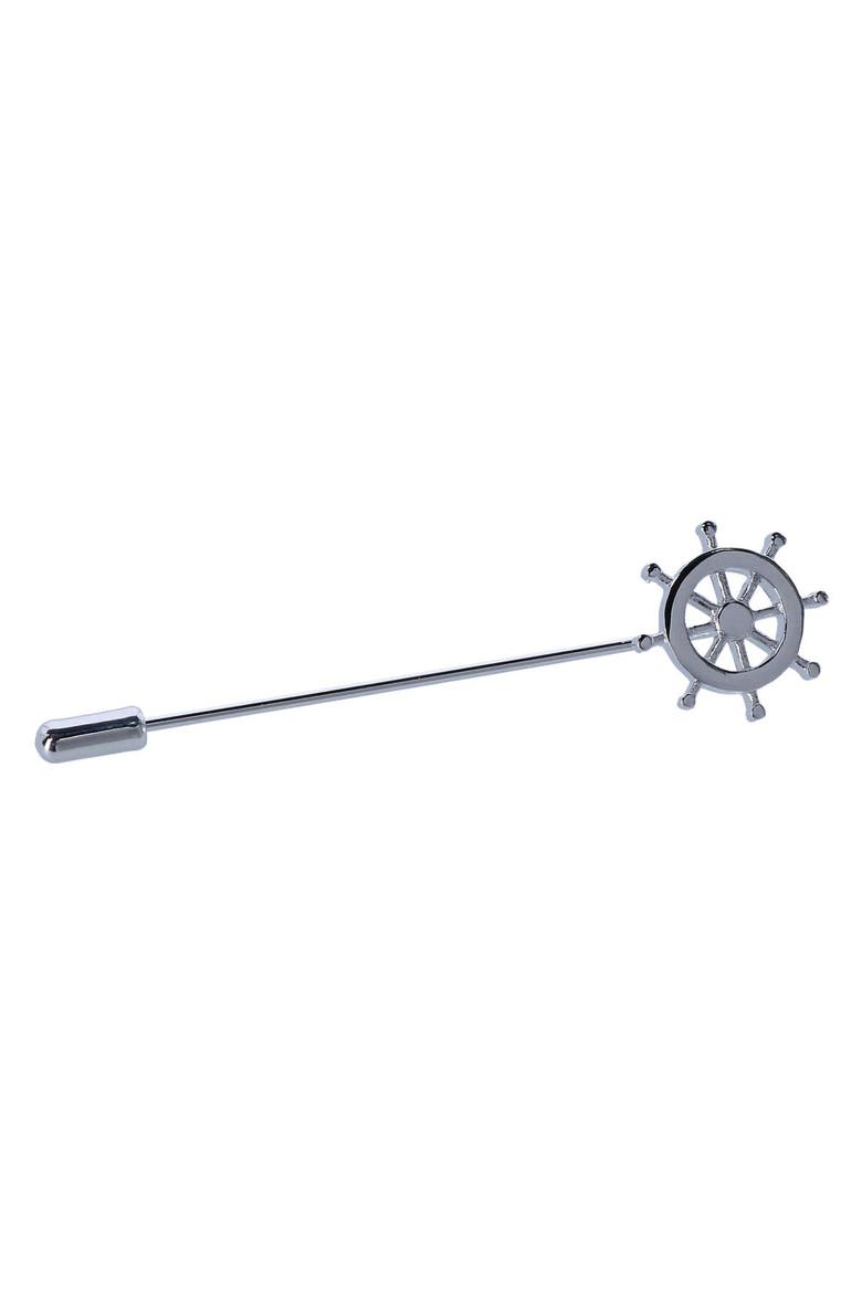 The Skipper Helm Novelty Lapel Pin, Main, color, Silver