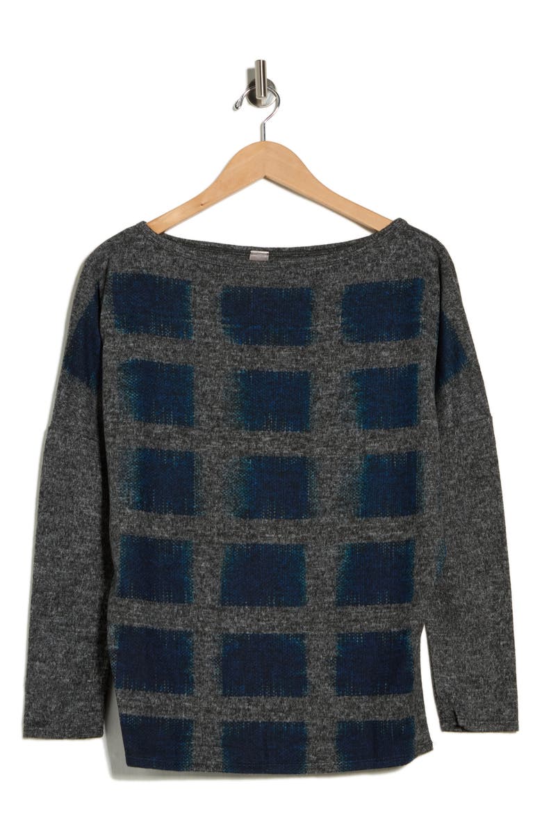 GO COUTURE Boat Neck Dolman Sleeve Sweater, Alternate, color, Charcoal/ Blue Print