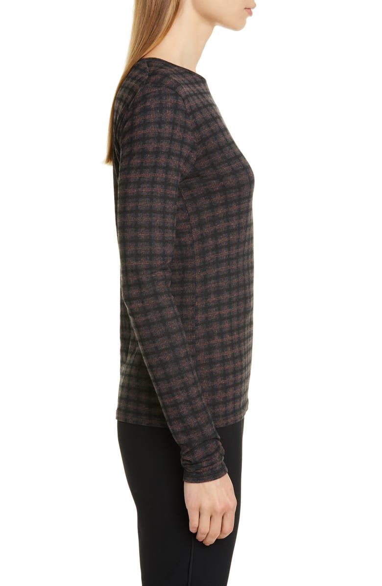 Vince Check Plaid Long Sleeve Knit Top, Alternate, color, Charcoal