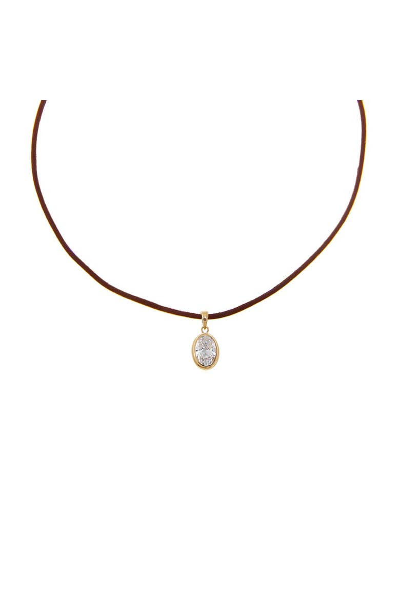 Lab Grown Diamond Oval Bezel Brown Leather Chain Necklace 14K, Main, color, Brown - 3 Carat