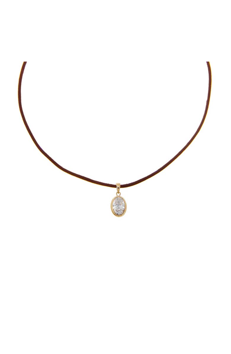 BY ADINA EDEN Lab Grown Diamond Oval Bezel Brown Leather Chain Necklace 14K, Main, color, Brown - 3 Carat