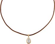 BY ADINA EDEN Lab Grown Diamond Oval Bezel Brown Leather Chain Necklace 14K