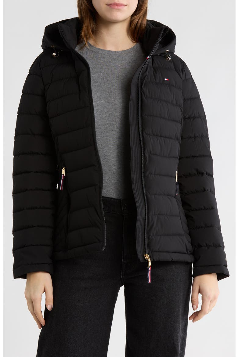 Stretch Water Resistant Quilted Jacket, Alternate, color, BLACK