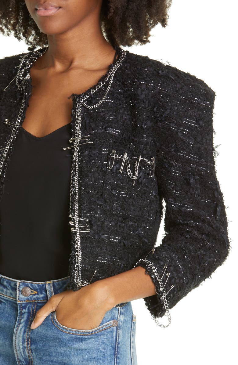 R13 Chain Embellished Square Shoulder Tweed Crop Jacket, Alternate, color,