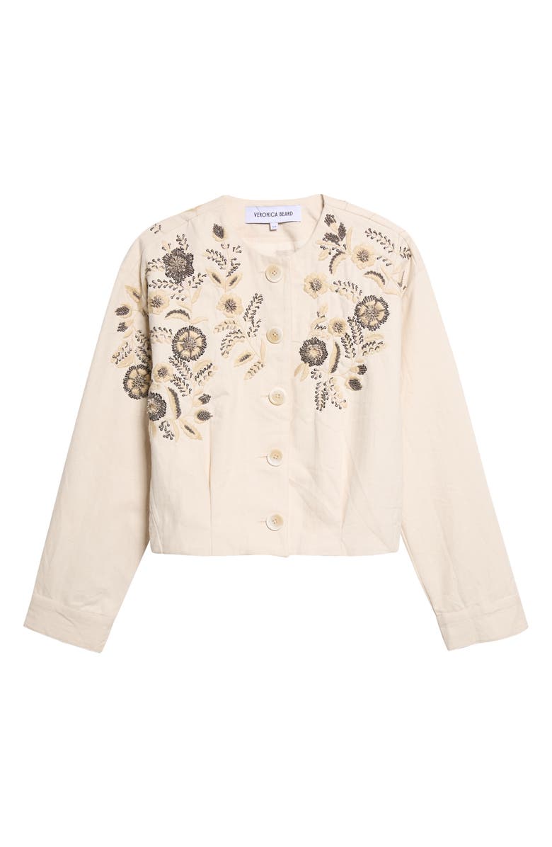 Veronica Beard Emeren Embroidered Collarless Cotton Jacket, Main, color, Ecru