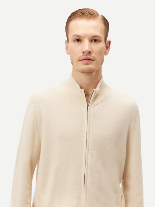 Gobi Mongolian Cashmere Full Zip Stand Collar Cardigan In Neutral