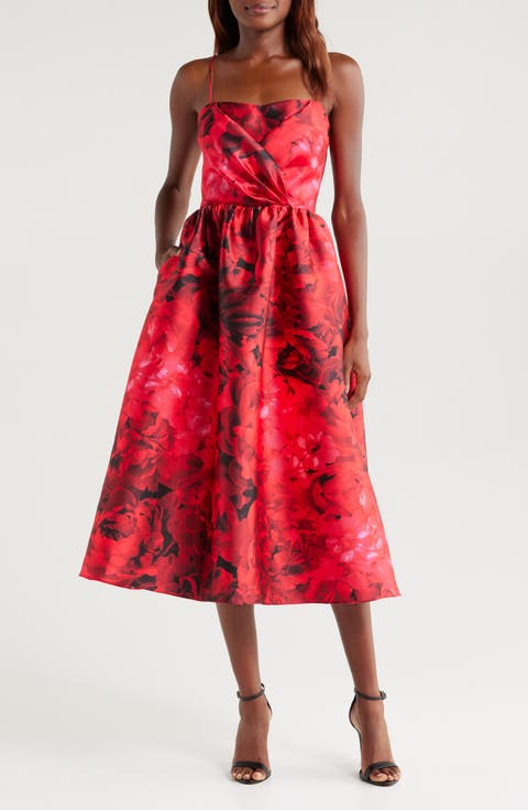 Floral Fit & Flare Cocktail Midi Dress