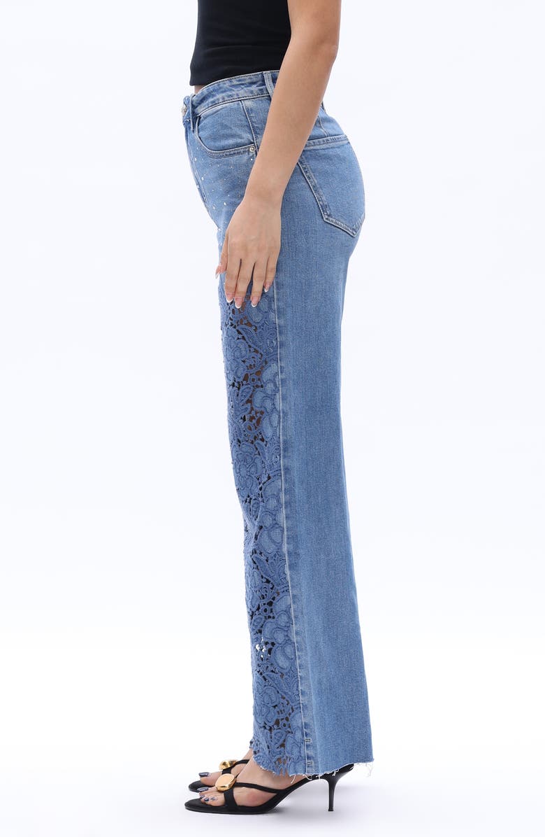 Bayeas High Waist Floral Embroidered Raw Hem Wide Leg Jeans, Alternate, color, 