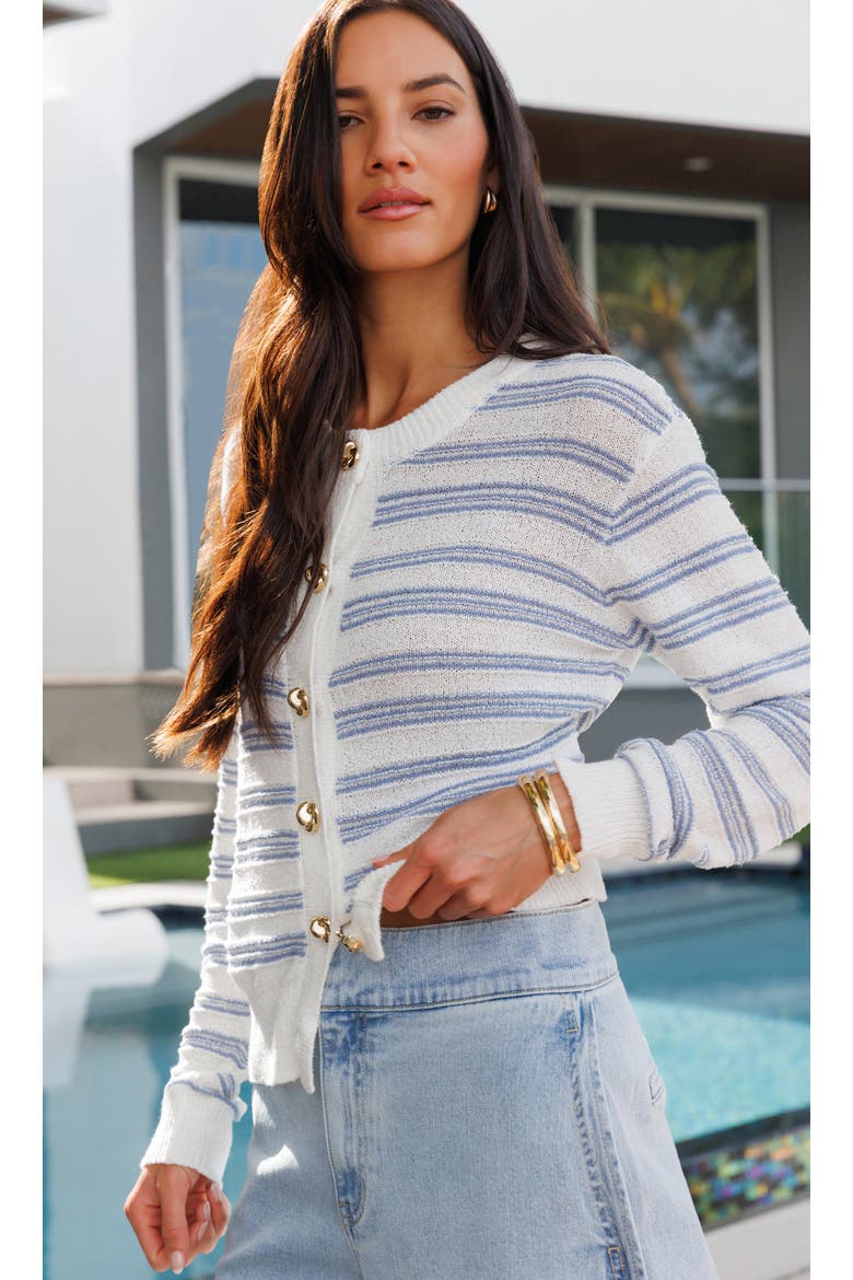 Laurel Stripe Cardigan, Alternate, color, White/Grey Blue