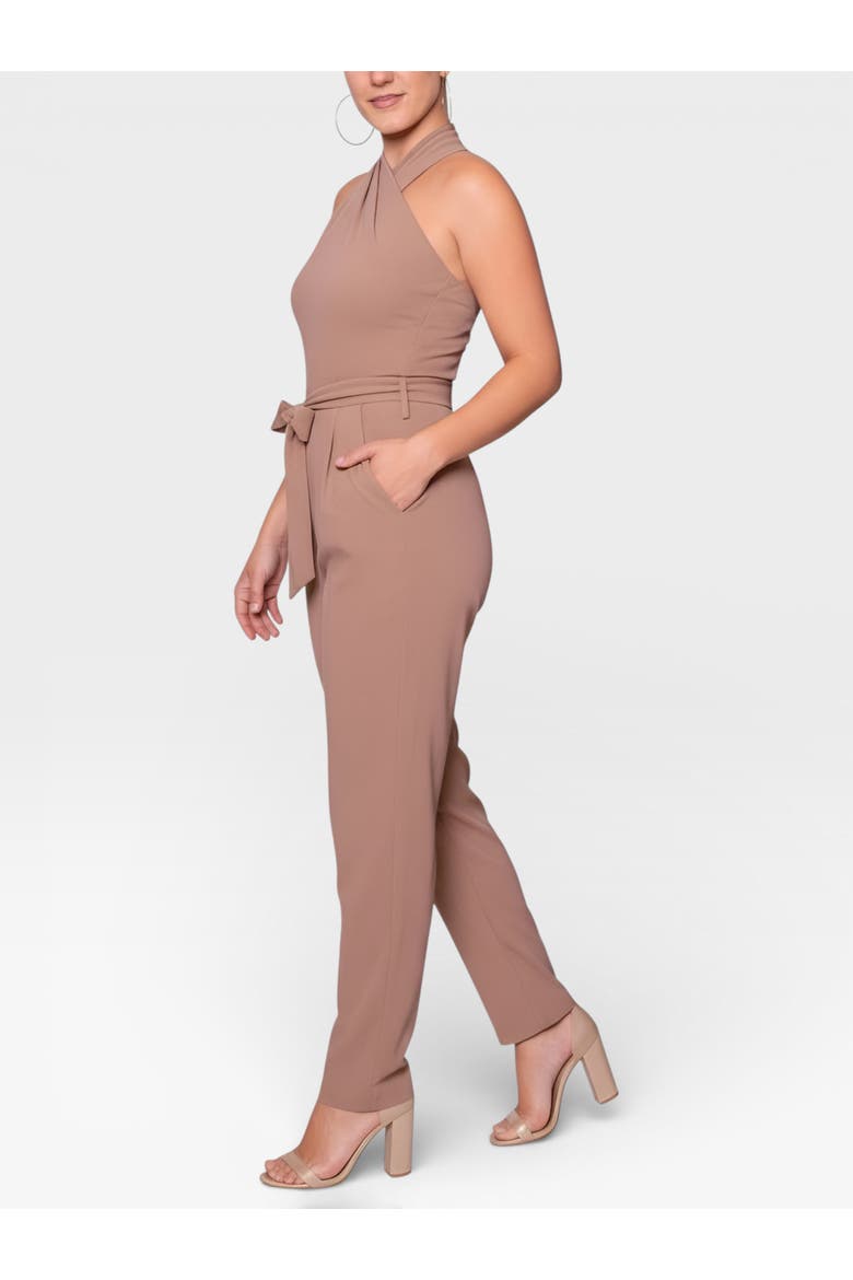 Harland Crossover Halter Jumpsuit, Alternate, color, Almond
