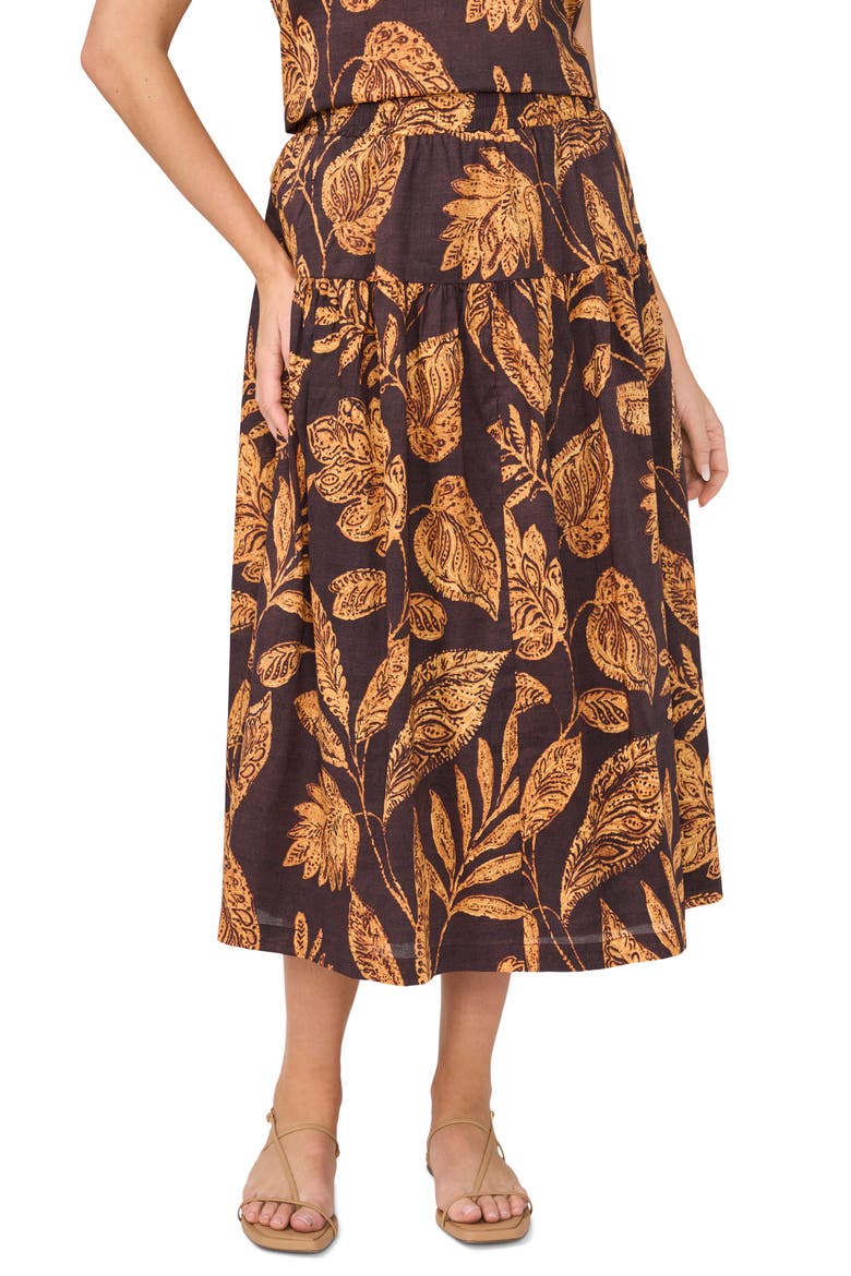 Tiered Cotton Midi Skirt, Main, color, RUM RAISIN