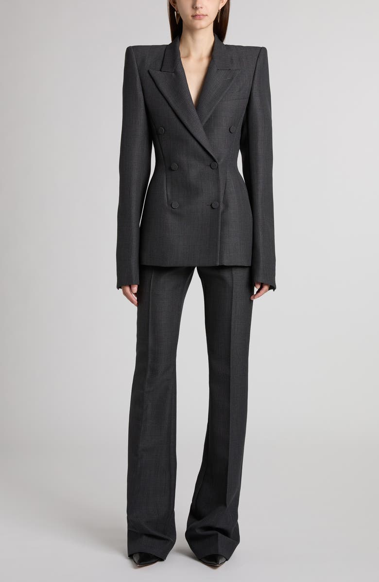 McQueen Glen Plaid Stacked Shoulder Wool & Mohair Blazer, Alternate, color, Black - Dark Grey