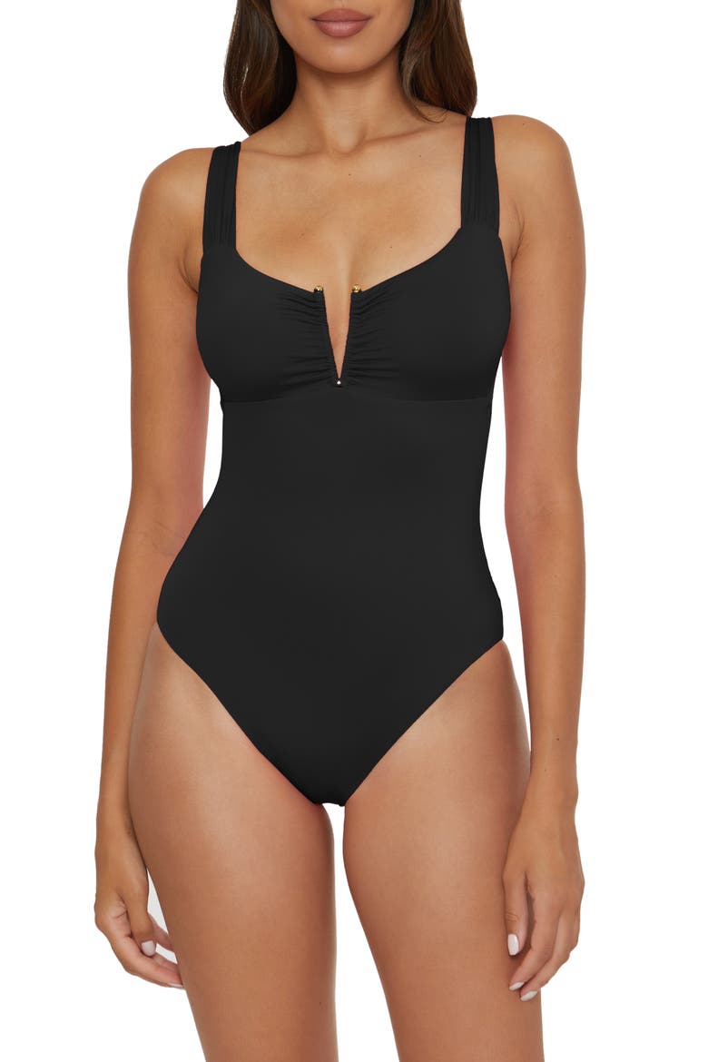 Color Code V-Wire One-Piece Swimsuit, Main, color, BLACK