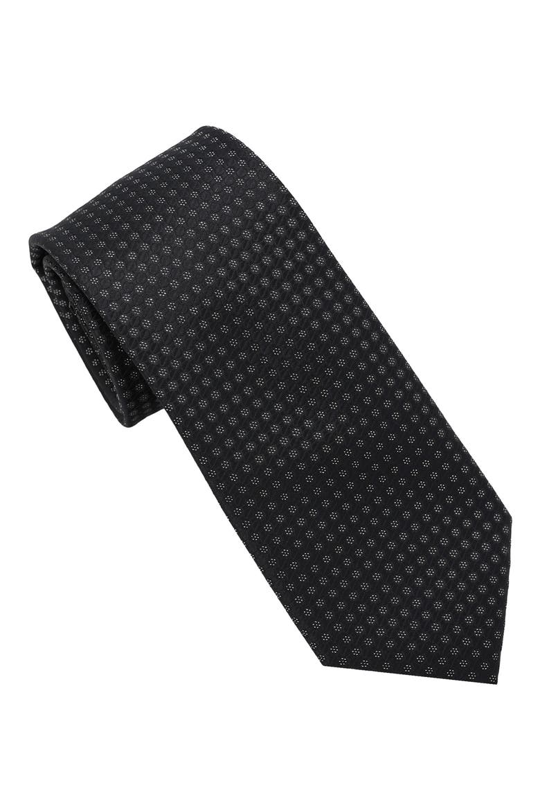 Sparkle Dot Print Tie, Main, color, BLACK/ SILVER