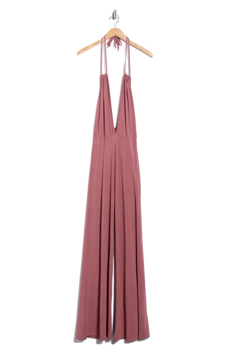 GO COUTURE Strappy Plunge Halter Jumpsuit, Alternate, color, Dark Mauve Ponte