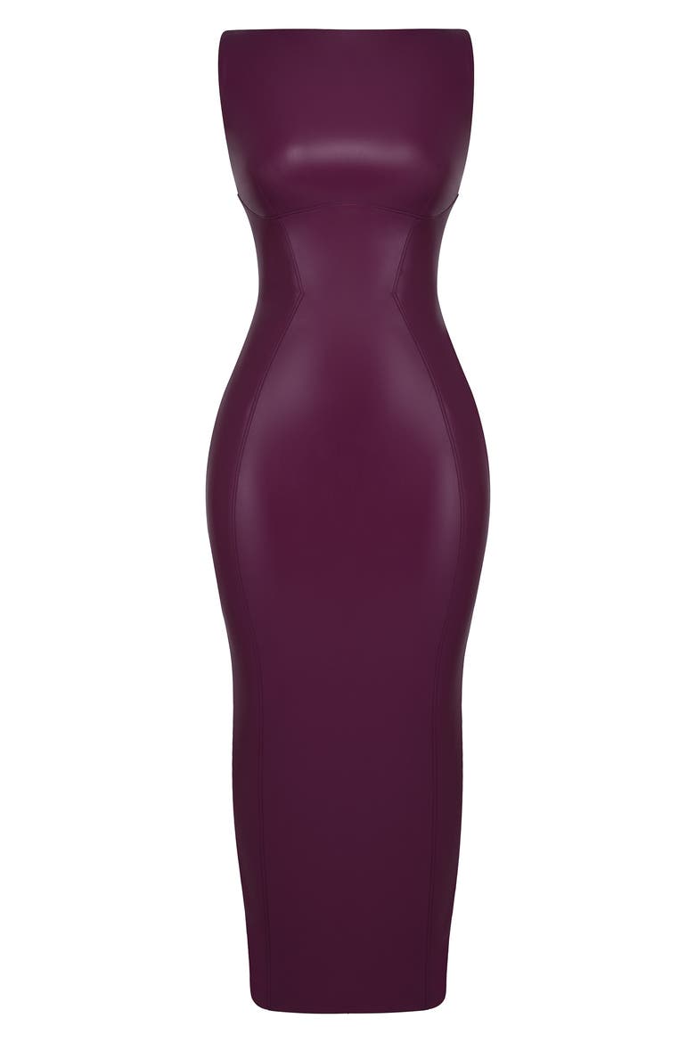Faux Leather Sheath Dress, Alternate, color, MERLOT