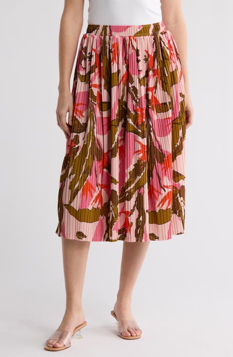 Slit Pleated Midi Skirt
