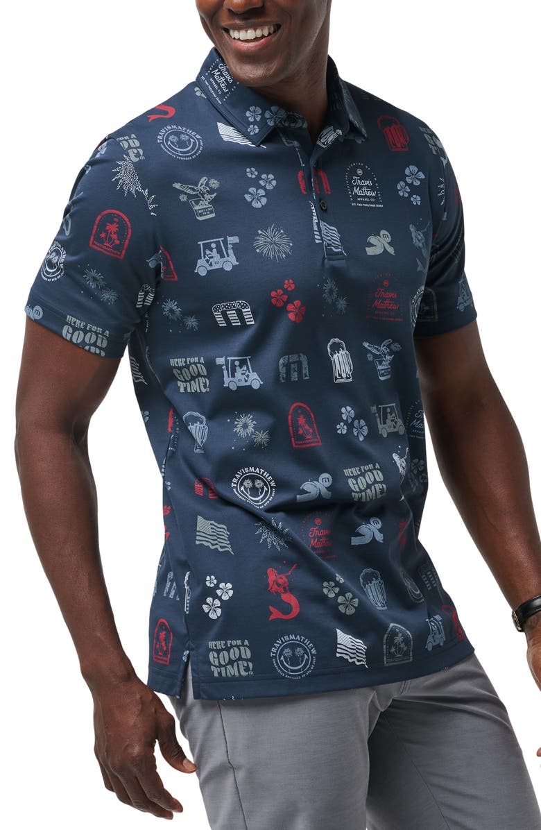 TravisMathew Julyin Icon Print Piqué Polo, Alternate, color, Total Eclipse