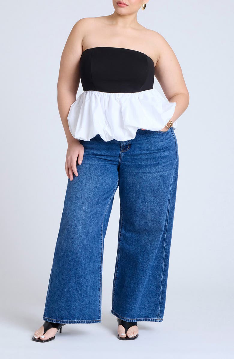 ELOQUII Bubble Hem Strapless Top, Alternate, color, 