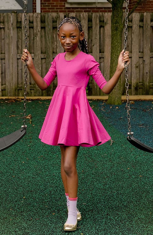Mightly Organic Cotton 3/4 Sleeve Solid Twirl Dress In Raspberry